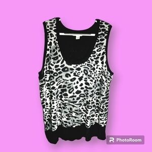 Coco Roja Black & Gray Animal Print Sleeveless Sweater Vest Top Size Large